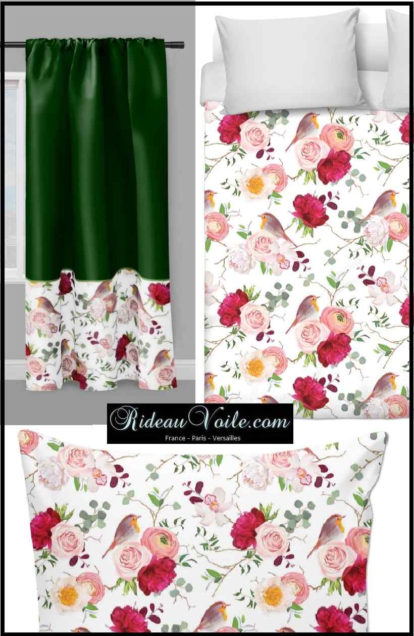 boutique tissu ameublement motif oiseau oiseaux imprimé au mètre rideau couette, voilage, 